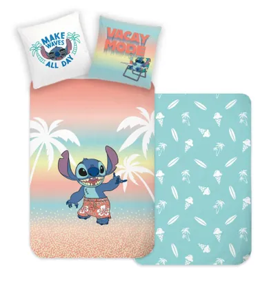 Lilo si Stitch, set lenjerie de pat single, din bumbac, 140-200 cm