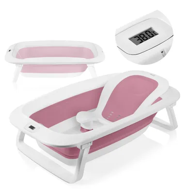 Lionelo, Baby Bubble, cadita de baie pliabila cu termometru, Pink Magnolia