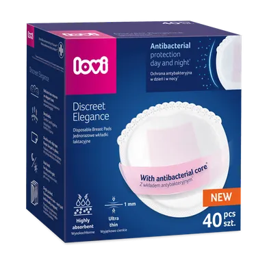 Lovi, Discreet Elegance, tampoane antibacteriene pentru san, alb, 40 buc.