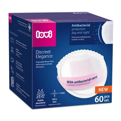 Lovi, Discreet Elegance, tampoane antibacteriene pentru san, alb, 60 buc.