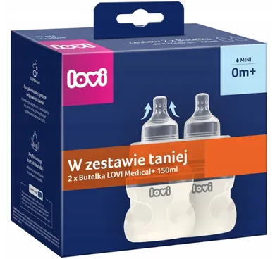 Lovi, Medical+, biberon cu tetina dinamica din silicon, 150 ml, 2 buc.