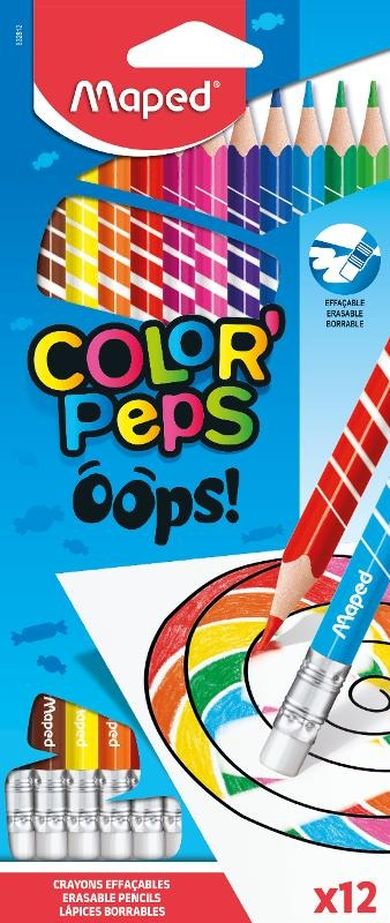 Maped, Color'Peps, Oops, creioane colorate triunghiulare cu guma de sters, 12 culori