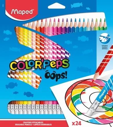 Maped, Color'Peps, Oops, creioane colorate triunghiulare cu guma de sters, 24 buc.