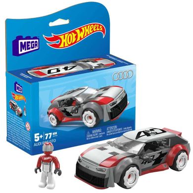 MEGA Hot Wheels, Audi RS6 GTO, masina si figurina, set de constructie, 77 piese