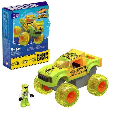 MEGA Hot Wheels, Monster Trucks Gunkster, masina si figurina, set de constructie, 84 piese