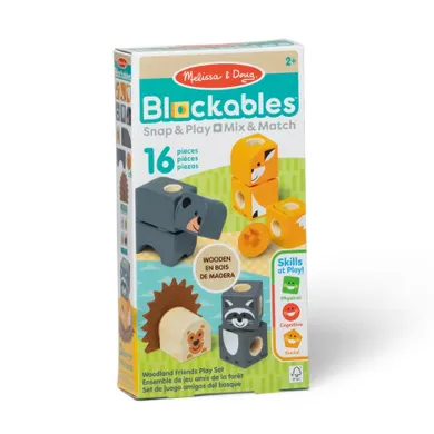 Melissa & Doug, Blockables, Animalute din lemn, cuburi din lemn, 16 piese