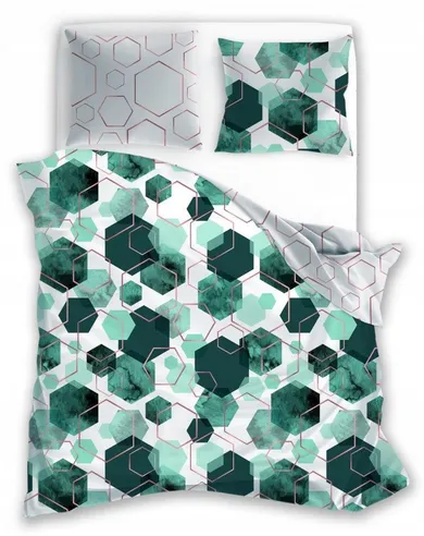Milagro Verde, Hexagon, set lenjerie de pat, 3 piese, premium, 160-200 cm