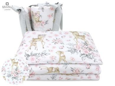 MimiNu, Caprioare, set lenjerie de pat 3 piese, roz, 100-135 cm
