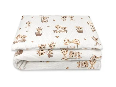 MimiNu, Girafa, set lenjerie de pat single, bumbac, bej, 120-90 cm