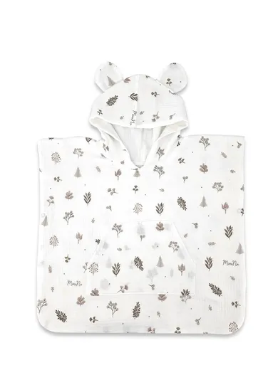 MimiNu, prosop tip poncho de plaja cu uscare rapida, muselina, frunze bej, 1-4 ani