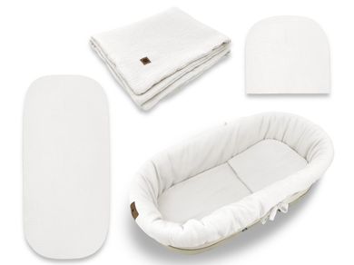 MimiNu, set: protectie universal pentru gondola, patut, cos de Moses + saltea + perna, muselina, crema