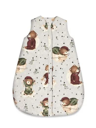 MimiNu, Ursulet pe luna, Avi, sac de dormit cu fermoar, bumbac, TOG 1.5-1.75, bej, marime 74 cm, 3-12 luni