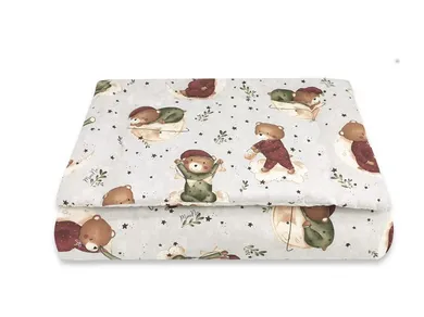 MimiNu, Ursulet pe luna, set lenjerie de pat single cu umplutura, bej, 120-90 cm