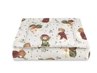 MimiNu, Ursulet pe luna, set lenjerie de pat single cu umplutura, plapuma si perna, 135-100 cm