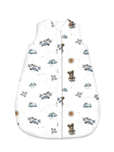 MimiNu, Ursuleti, Avi, sac de dormit cu fermoar, bumbac, TOG 1.5-1.75, albastru, marime 74 cm, 3-12 luni