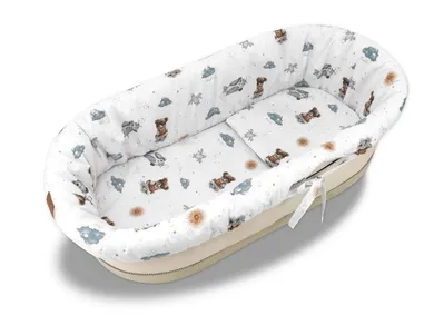 MimiNu, Ursuleti, protectie universal pentru gondola, patut, cos de Moses + saltea + perna, albastru