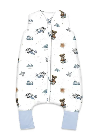 MimiNu, Ursuleti, sac de dormit cu picioare, calduros, bumbac, TOG 1.5-1.75, albastru, marime S, 1-2,5 ani