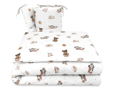 MimiNu, Ursuleti, set lenjerie de pat, 3 piese, bej, 120-90 cm