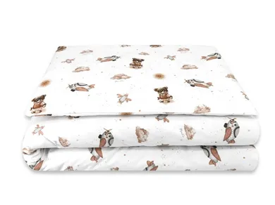 MimiNu, Ursuleti, set lenjerie de pat single, bumbac, bej, 120-90 cm