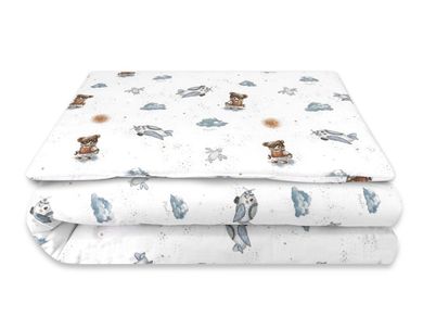 MimiNu, Ursuleti, set lenjerie de pat single cu umplutura, albastru, 135-100 cm