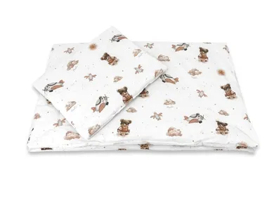 MimiNu, Ursuleti, set lenjerie de pat single cu umplutura, bej, 100-75 cm