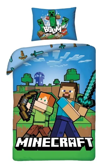 Minecraft, set lenjerie de pat single, 140-200 cm + 70-90 cm