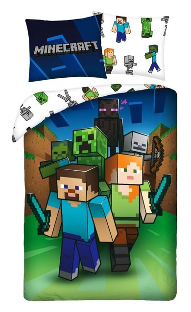 Minecraft, set lenjerie de pat single, 160-200 cm + 70-80 cm