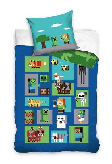 Minecraft, set lenjerie de pat single din bumbac, 140-200 cm