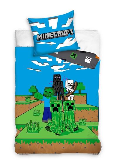 Minecraft, set lenjerie de pat single din bumbac, 140-200 cm