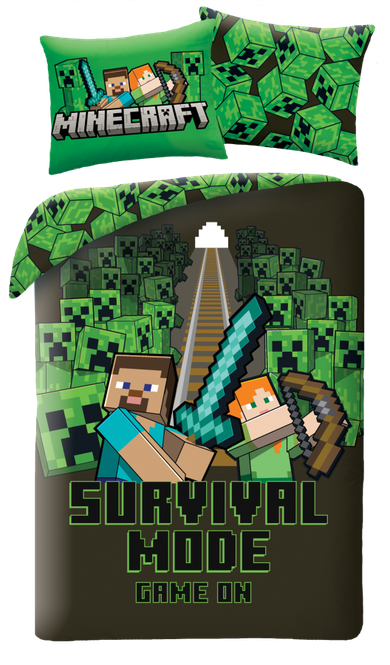 Minecraft, set lenjerie de pat single, din microfibra, 140-200 cm