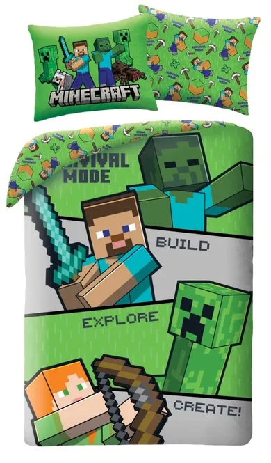 Minecraft, set lenjerie de pat single, din microfibra, 140-200 cm