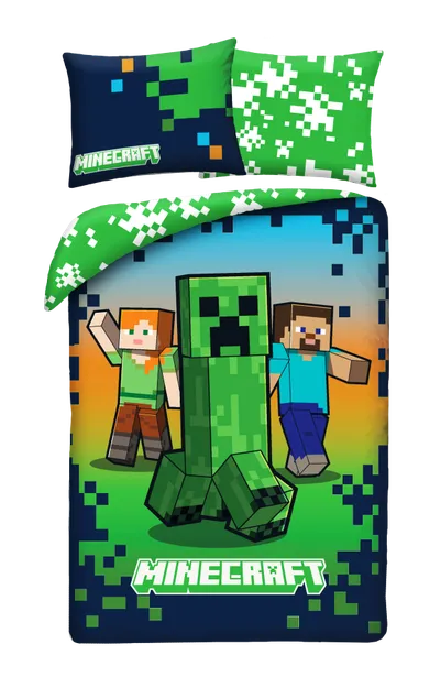 Minecraft, set lenjerie de pat single, din microfibra, 140-200 cm