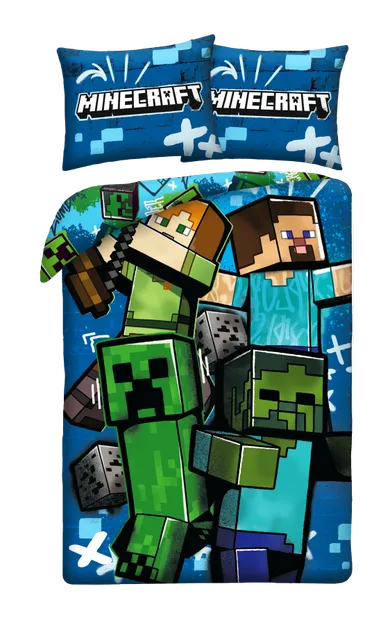 Minecraft, set lenjerie de pat single, din microfibra, 140-200 cm