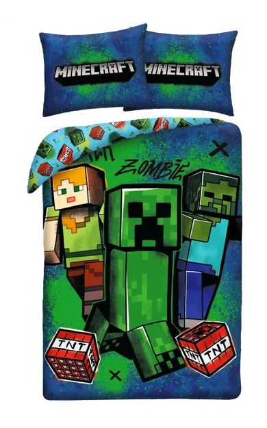 Minecraft, set lenjerie de pat single, din microfibra, 140-200 cm