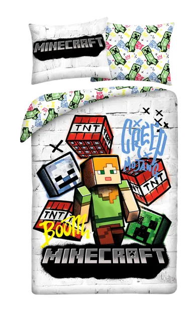 Minecraft, set lenjerie de pat single, din microfibra, 140-200 cm