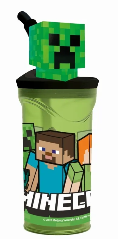 Minecraft, sticla de baut cu pai si fgurina 3D