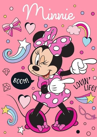 Minnie Mouse, patura polar, roz, 100-140 cm