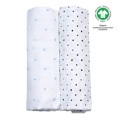 Motherhood, ECO scutece din muselina 85-85 cm, 2 buc., Blue and Black Dots