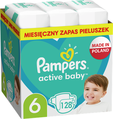 Pampers Active Baby, scutece marimea 6, 13-18 kg, 128 buc.