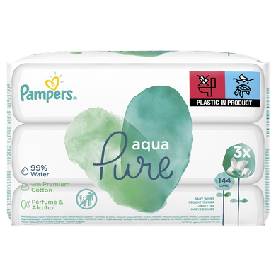 Pampers Aqua Pure Baby Wipes, 3 pachete, 144 buc.