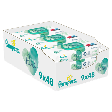 Pampers Aqua Pure, servetele umede, 9 pachete de 48 servetele, 432 buc.