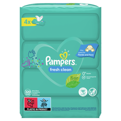 Pampers Fresh Clean, servetele umede, 4 pachete de 80 servetele, 320 buc.