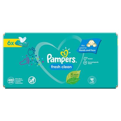 Pampers Fresh Clean, servetele umede, 6 pachete de 80 servetele, 480 buc.