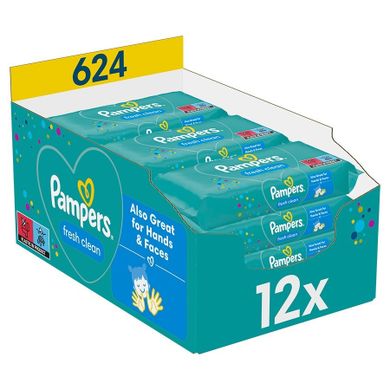 Pampers Fresh Clean, servetele umede pentru bebelusi, 12 pachete, 624 buc.