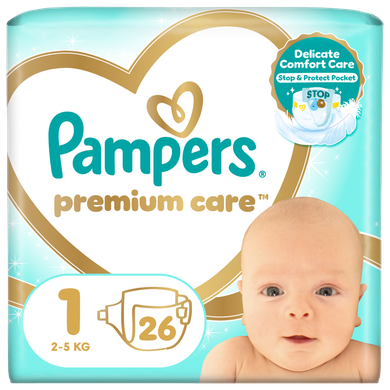 Pampers Premium Care, scutece marimea 1, 2-5 kg, 26 buc.