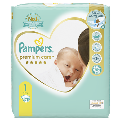 Pampers Premium Care, scutece marimea 1, 2-5 kg, 78 buc.