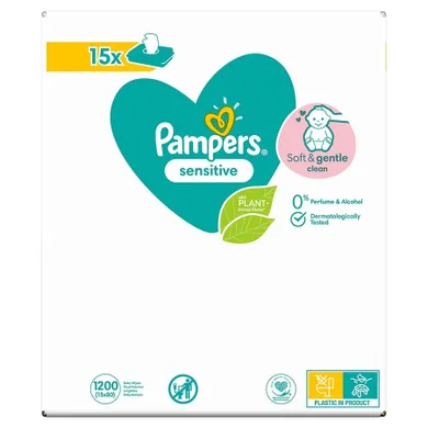 Pampers Sensitive, servetele umede, 15 pachete de 80 servetele, 1200 buc.