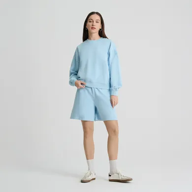 Pantaloni scurti loose albastri din bumbac pieptanat NOWEAR
