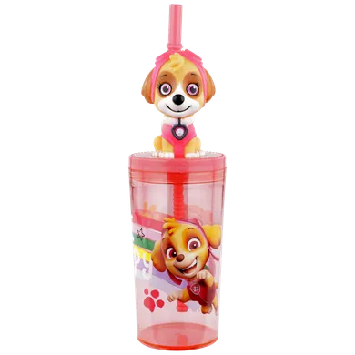 Paw Patrol, sticla de apa cu pai si figurina 3D, girl, 360 ml