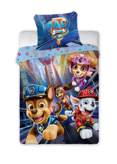 Paw Patrol, The Movie, set lenjerie de pat single, albastru, 100-135 cm